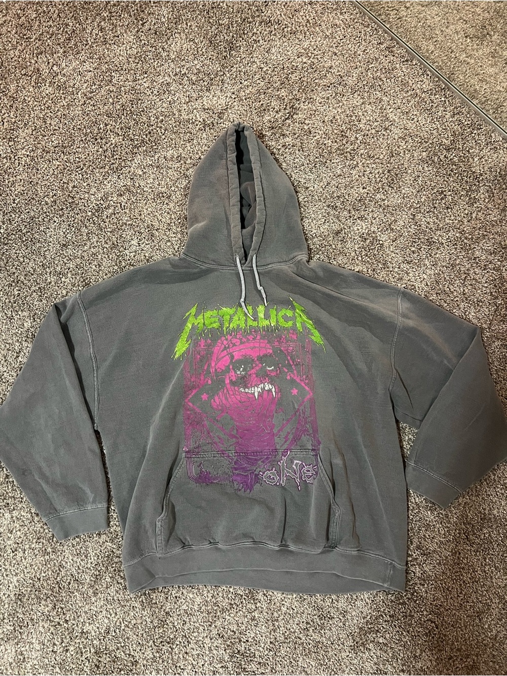 Urban Outfitters Metallica Graphic Hoodie in Charcoal Damaged Justice Tour